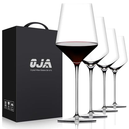 OJA Wine Glasses Set, Crystal Red Hand Blown Wine Glass, Set of 4, 15 oz | Long Stem, Thin Rim, Premium, Perfect for Red or White, Daily Use, Unique Wedding Anniversary or Birthday Gift - style: Set of 4-15oz