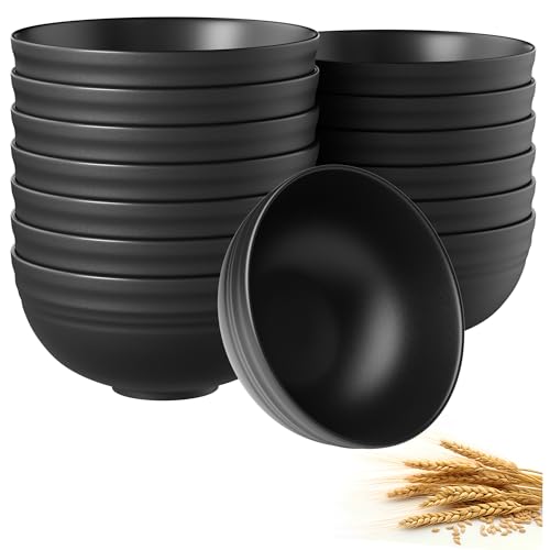 Quatish 14 PCS Cereal Bowls，Plastic bowls,Wheat Straw Soup Bowl,Black | Unbreakable,Dishwasher & Microwave Safe, Easy-to-Clean,Lightweight,Portable,for Camping Salad Kitchen & Picnics,Snack,Small - color: Black