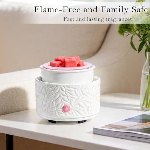 Ceramic Wax Melt Warmer with Timer & Silicone Liner-White - color: White