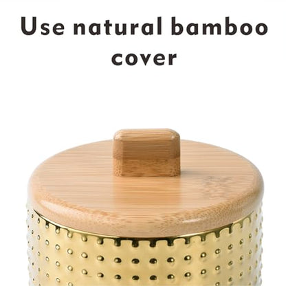 Salt Cellar Keeper with Bamboo Lid, 14oz Big Capacity Ceramic Sugar Bowls Pepper Box, Golden Water Dot Seasoning Container Condiment Pot for Kitchen (Gold Color) - color: Gold