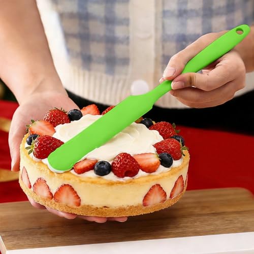 Silicone Jar Spatulas, Cake Cream Spatulas Set, Non-Stick Heat Resistant Mixing Butter Spatulas Baking Scrapers for Jars Blenders Cooking Stirring - color: greener, size: 24X2.5X0.5CM