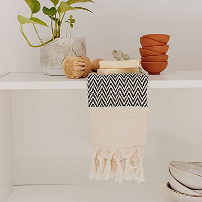 Kitchen Hand Towels and Dishcloths Set of 2, Turkish Hand Towels for Bathroom, 100% Cotton Tea Towel Gift Set (14 x 30 Inches, Black) - color: Black