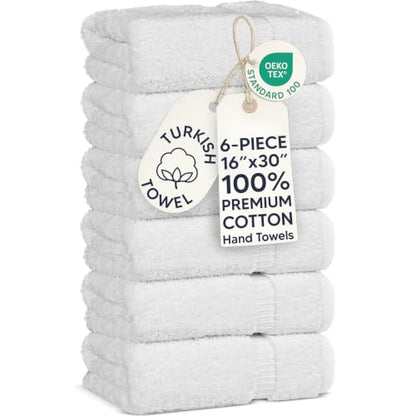 Chakir Turkish Linens 6 Piece Hand Towels, 100% Cotton Luxury Turkish Towels for Bathroom, Soft Absorbent Hand Towel Set, 16 x 30 Inches, White - color: White