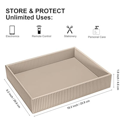 SITHON Valet Tray Desk Organizer PU Leather Catchall | Bedside Vanity Tray Nightstand Caddy Coin Box Key Jewelry Storage Organizer, Graduation, Stripe Latte - color: Stripe Latte