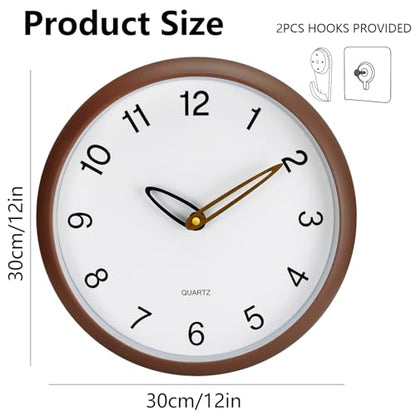 Wall Clock, 12 Inch Wall Clocks Battery Operated, Silent Non Ticking Analog Clock with Large Numbers, Cream Modern Wooden Hands Clocks for Living Room Bedroom Kitchen Hotel Farmhouse, Brown