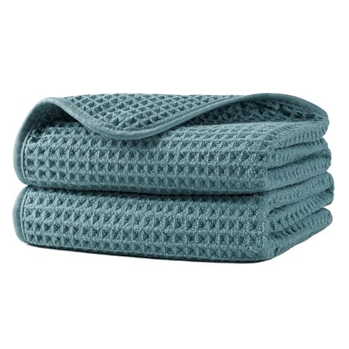 Microfiber Waffle Hand Towels, 2 Pieces, Soft, Absorbent, Fast Drying, Lint Free 430 GSM (Green) - color: Green