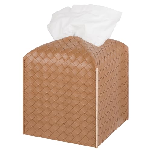 Tissue Box Cover Square Leather Facial Paper Holder, Brown | PU Leather，Easy to Fill, Easy Clean, Decorative Cube Tissue Box Holder for Office, Bathroom,Kitchen, Living room, Guest room - color: Brown, size: square