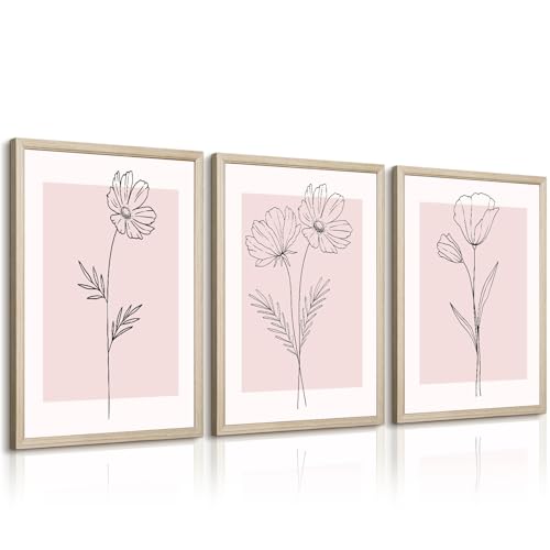 Pink Wall Art Pictures Decor Blush Pink Flower Canvas Painting Floral Botanical Wall Art Girl Room Poster Aesthetic Coquette Artwork for Bedroom Office Bathroom 16x24 Inch Framed set of 3 - color: Pink Flower Prints, size: 24"L x 16"W, style: Framed