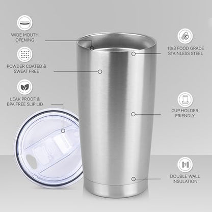 20 oz Tumbler Stainless Steel Tumblers Bulk with Lid Double Wall Insulated Coffee Tumbler Cups for Hot & Cold Drinks Powder Coated Travel Coffee Tumbler Mug Metal (Stainless Steel, 6 pack) - color: Stainless Steel, size: 20 ounces (6 pack)