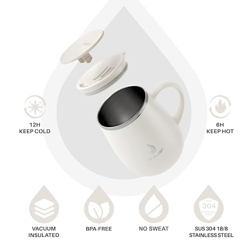 Ideus 16 oz Insulated Coffee Mug with Handle and Lid, Double Wall Stainless Steel Vacuum Thermal Coffee Mug, Travel Coffee Cup Thermal Cup for Home and Office (Snow Mountain White 2.0, FUJI DAWN) - color: Snow Mountain White 2.0