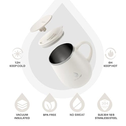 Ideus 16 oz Insulated Coffee Mug with Handle and Lid, Double Wall Stainless Steel Vacuum Thermal Coffee Mug, Travel Coffee Cup Thermal Cup for Home and Office (Snow Mountain White 2.0, FUJI DAWN) - color: Snow Mountain White 2.0