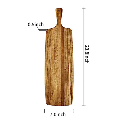Acacia Wood Cutting Board and Large Charcuterie Board with Handle - Long Serving Board for Veggies, Bread, Cheese Board, Appetizers, and Picnic Celebrations, 24x7 Inch - size: 24"L x 7"W