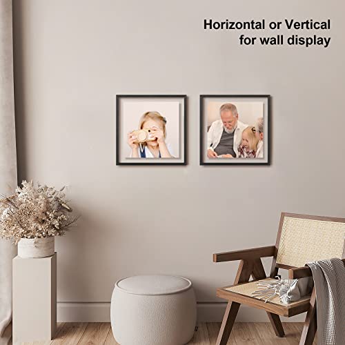 Egofine 12x12 Floating Frames Set of 2, Double Plexiglass Picture Frame, Made of Solid Wood Display Any Size Photo up to 12x12, Wall Mount or Tabletop Standing, Faded Black - color: Faded Black, size: 12x12
