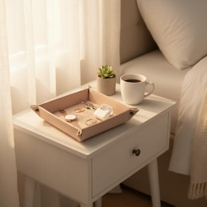 Faux Leather Vanity Tray,Jewelry Holder,Light Pink | Soft-toned vanity tray for makeup, jewelry and beauty essentials on dressers, vanities and bedside tables. - color: Pink