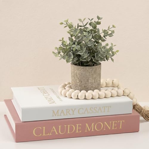 Set of 2 Premium Linen Decorative Books with Hidden Storage - Stackable Faux Book Box for Coffee Table Styling & Organization, Real Fabric Cover Fake Books as Display Riser for Shelf & Entryway - color: Pink-White