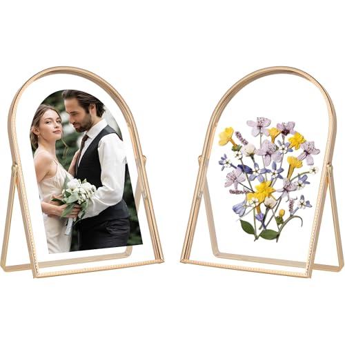 Gold 4x6'' Arched Floating Frame Set of 2,For Photo Sizes (2x3'',3.5x5''),Beautiful Metal Beaded Arched Frames & Tempered Real Glass,for Tabletop/Shelf Decor,Classy Gift Choice for Wedding - color: Gold, size: 4x6'' (2PK) Arch