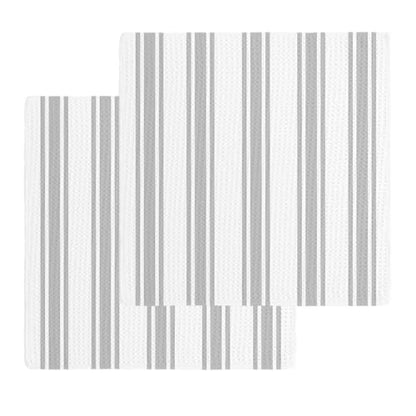 Grey Striped Dish Towels Set, Waffle Weave Kitchen Towels 2 Pieces, Farmhouse Aesthetic Modern Stripes Microfiber Hair Face Bath Tea Towel Absorbent Quick Drying Cleaning Dish Cloths, 12"x12" - color: Gray, White, Silver, size: 2PCS,12"x12"