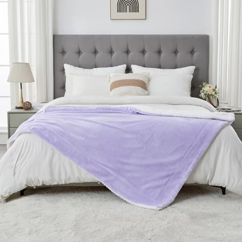 Waffle Sherpa Fleece Throw Blanket, Super Soft Fuzzy Warm, Lightweight Fluffy Reversible Plush Blanket for Bed Sofa Couch, 50 x 60 Inches Lilac - color: Lilac, size: 50x60 IN