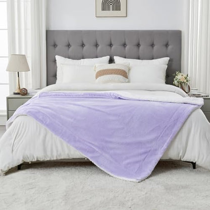 Waffle Sherpa Fleece Throw Blanket, Super Soft Fuzzy Warm, Lightweight Fluffy Reversible Plush Blanket for Bed Sofa Couch, 50 x 60 Inches Lilac - color: Lilac, size: 50x60 IN