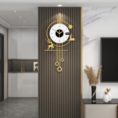 Modern Wall Clocks Battery Operated Silent Clock for Living Room | Analog Large Decorative Wall Clock Non-Ticking Gold Iron Pendulum Clock for Kitchen Bedroom Farmhouse Office Decor 13x24 inch - style: Casual