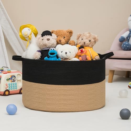 XXXLarge Woven Cotton Rope Basket (21.7" x 13.8") – Blanket Basket for Living Room, Laundry Hamper, Baby Laundry Hamper, Toy Storage, Pillows & Cushions Organizer (Black&Brown) - color: Black&Brown