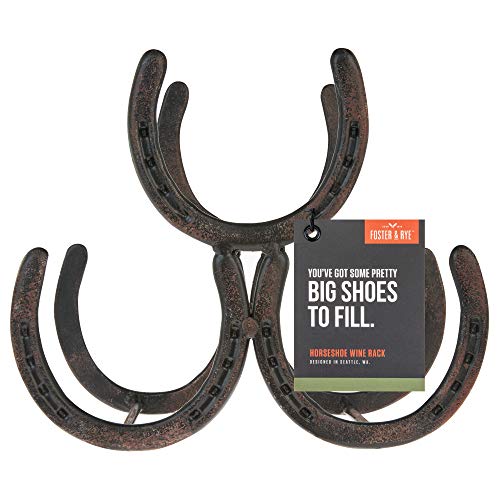 Foster & Rye Horseshoe Countertop Wine Rack, Cast Iron 3-Bottle Wine Holder, Rustic Metal Storage Rack for Kitchen, Home Bar, Tabletop Display, Western Style Decor, 10" x 5.5" x 8.5"