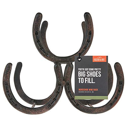 Foster & Rye Horseshoe Countertop Wine Rack, Cast Iron 3-Bottle Wine Holder, Rustic Metal Storage Rack for Kitchen, Home Bar, Tabletop Display, Western Style Decor, 10" x 5.5" x 8.5"
