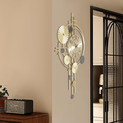 Metal Wall Clock Luxury Decorative Art Clock Modern Silent Wall Clock Battery Powered Round Wall Decor Clocks for Home Living Room Bedroom Kitchen Office Decoration, Gold