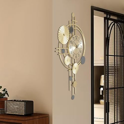 Metal Wall Clock Luxury Decorative Art Clock Modern Silent Wall Clock Battery Powered Round Wall Decor Clocks for Home Living Room Bedroom Kitchen Office Decoration, Gold
