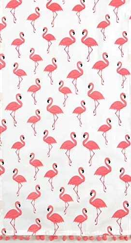 Summer Fun Kitchen Dish Towels Set, 3pc: Bright Colorful Cotton Towels with Fringe 2 Flamingo and 1 Solid Towel - color: Flamingo Pink