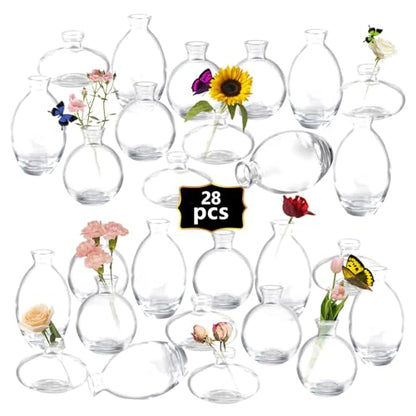 Mini Bud Vases As Wedding Centerpieces for Tables,Clear Bud Vases for Flowers,Small Flower Vases Suitable for Birthday Party,Anniversary,Wedding Reception,Baby Shower (Clear, 28PCS) - color: 28pcs