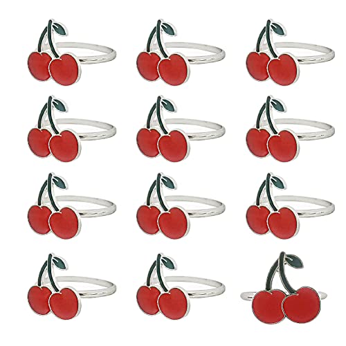 Cherry Napkin Rings Set of 12, Fashion Simple Cherries Shape Napkin Holders | Fruit Series Cherry Shape Serviette Buckles for Easter, Christmas, Thanksgiving Day, Holiday Party Table Decor