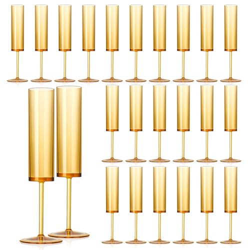 24 PCS Amber Champagne Flutes Plastic 5.4 Oz Acrylic Champagne Glasses Mimosa Flutes Glass Colored Sparkling Wine Glass Reusable Amber Toasting Glasses for Weddings Party Bar Birthday Use - color: Amber, size: 24 Pack