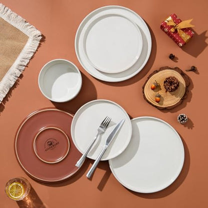 LIANYU 24 Pieces Porcelain Dinnerware Sets, Premium Plates and Bowls Set | High-Fired Ceramic Dishes Set for 8, Chip & Scratch Resistant, Microwave Dishwasher Safe, White - color: Cloud White