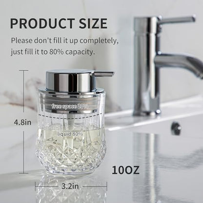 Enra Glass Soap Dispenser with Silver Pump, Lotion Dispenser for Bathroom | Refillable Liquid Soap Bottle with Clear Glass Design.Ideal for Bathroom, Kitchen Sinks,Countertops and Vanity Spaces. - color: Clear-silver Liquid Pump