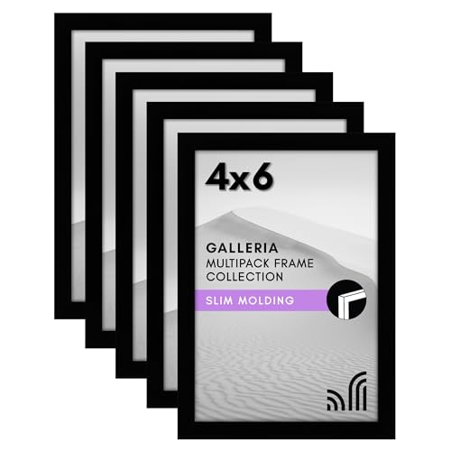 Americanflat 4x6 Picture Frame 5-Pack - Slim Molding - Black | Polished plexiglass front, wall or tabletop display with included easel, triangle hangers included, secure turn-tab backing - color: Black, size: 4x6