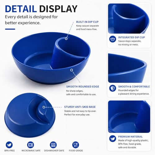 6 Colors Divided Snack Bowls, Anti Soggy Chip Dip Serving Dishes, Stackable Plastic Bowls, Microwave & Dishwasher Safe, Ideal for Home Party, Salad, Nuts, Salsa - color: Blue