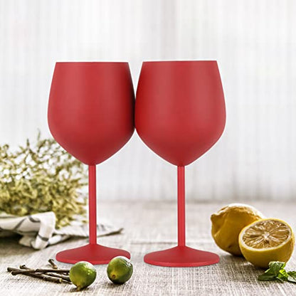 Lifecapido Stainless Steel Wine Glasses Set of 4, 18oz Stainless Steel Wine Goblets, Stemmed Metal Wine Glasses with Cup Brush for Party Office Wedding Anniversary, Great for Red White Wine (Red) - color: Red