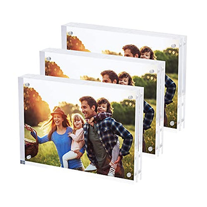 SimbaLux Magnetic Acrylic Picture Photo Frame 5x7 inches Clear Edge, 3 Pack | Clear Glass Like, Double Sided Frameless Desktop Floating Display, Free Standing, Easy to Change - size: 5" x 7" 3-Pack