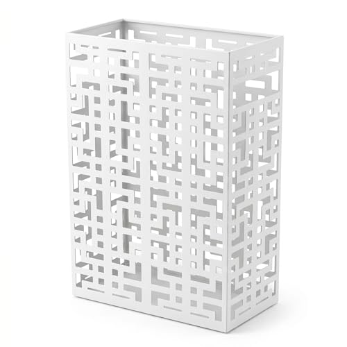 BEWBBAT Umbrella Holder Stand for Entryway, Square Metal Umbrella Rack, Freestanding Rectangular Hollow Rack for Home Office, 16 x 10 x 5 Inch, White