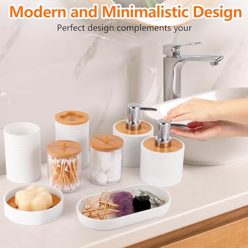 10 PCS White Bathroom Accessories Set with Trash Can Bathroom Accessory | All-in-One Kit with Trash Can,Toothbrush Holder,Soap Dispenser,Toothbrush Cup,Vanity Tray,Soap Dish,Toilet Brush etc for Home - color: White