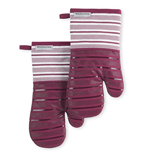 KitchenAid Albany Oven Mitt 2-Pack Set, Beet, 7"x13" - color: Beet