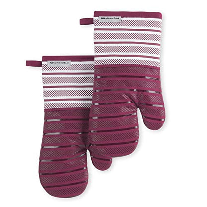 KitchenAid Albany Oven Mitt 2-Pack Set, Beet, 7"x13" - color: Beet