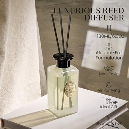 M&SENSE 6.3 oz Large Reed Diffuser Set | Jasmine Garland Scent Oil Diffuser with Sticks | Hotel Collection Non-Toxic Essential Oil |for Bedroom Bathroom Living Room - color: Jasmine Garland, size: 180ml