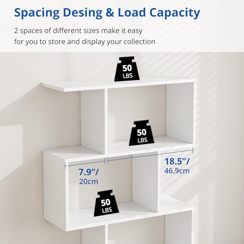 Set of 2 Geometric Bookcase, S-Shaped Modern Bookshelf, Room Divider Bookshelf, 62" Tall Unique Abstract Bookcase with 5-Tier Display Shelf for Living Room Office, White - color: White