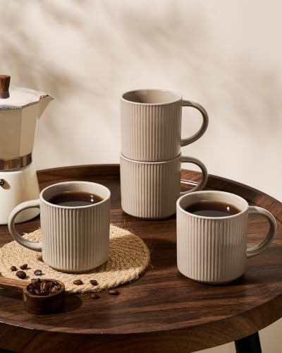 famiware Coffee Mug Set of 4, Star 12 oz Ceramic Mugs Cups Set with Handle | Stoneware Stackable Catering Cup for Coffee, Tea, Cappuccino, Latte, Microwave & Dishwasher Safe, Cinnamon Brown - color: Star-Cinnamon Brown, size: 4 Count (Pack of 1)