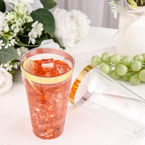 I00000 16 oz Gold Plastic Cups, 50 Pack Clear Plastic Cups with Gold Trim | Premium Gold Rimmed Disposable Cup, Heavy-duty, BPA-Free, Everyday Use, Disposable Cup Perfect for Birthday, Wedding & Party - color: 16-Gold-50