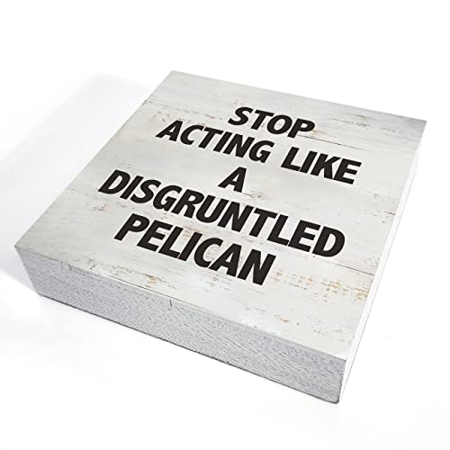 Stop Acting Like a Disgruntled Pelican Greek Quote Wood Box Sign Rusitc Wooden Box Sign Farmhouse Home Office Desk Shelf Decor (5 X 5 Inch) - color: STOP