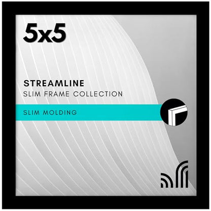 Americanflat 5x5 Picture Frame - Slim Molding - Black | Shatter-resistant glass, wall or tabletop display with included easel, triangle hangers included, secure turn-tab backing - color: Black, size: 5x5