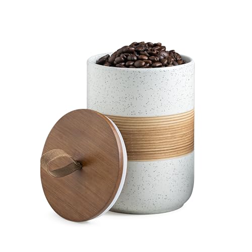 Miamolo Coffee Container Jar with Lid, Ceramic Kitchen Food Storage Jars for Spice Sugar Cookie, Stackable Decorative Jars for Coffee Bar, White & 28 fl.oz - color: White, size: 28 fl.oz